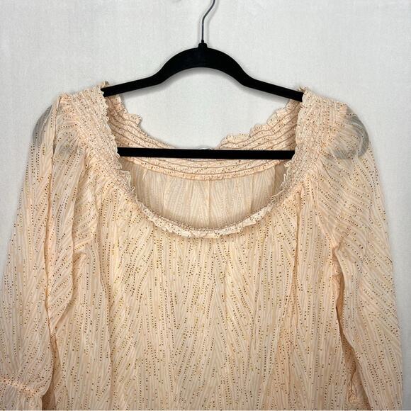 NEW YORK & CO / peach gold shimmer off the shoulder sheer blouse / XL - Picture 3 of 7